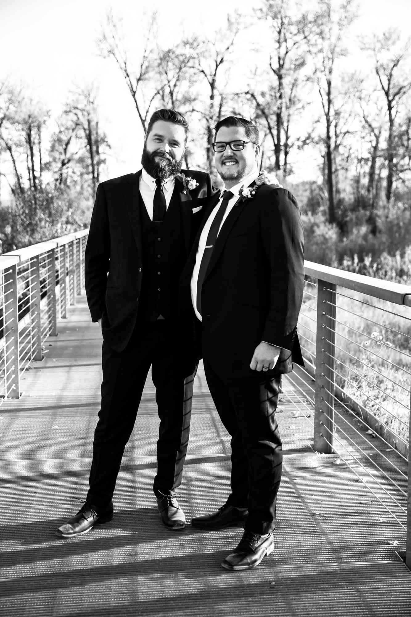 Calgary wedding photographer, bride and groom on their wedding day at St Patrick's Island downtown
