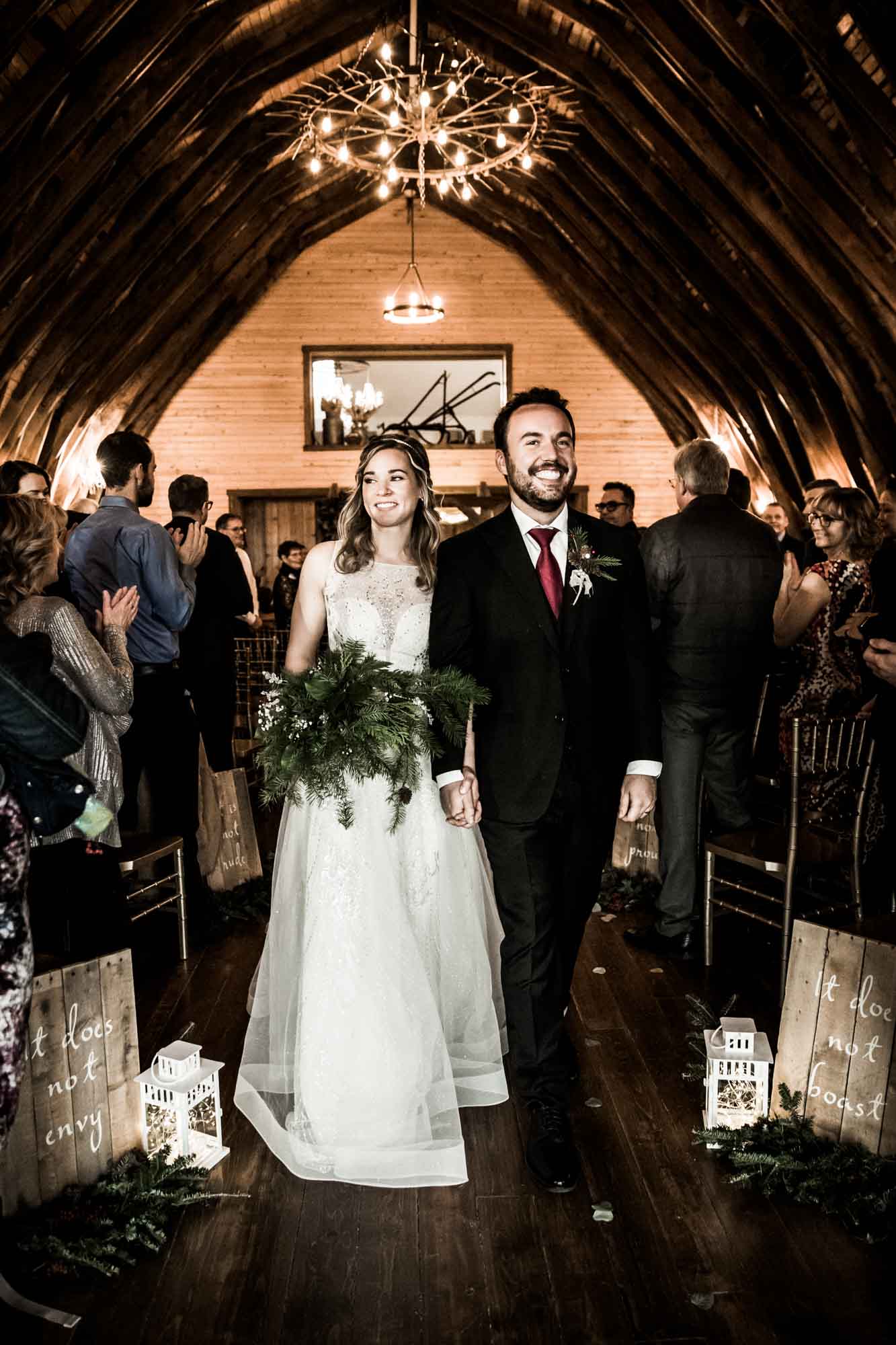 Alberta wedding photographer, wedding at the MVE The Heritage Centre in Cremona, bride and groom during their winter barn wedding
