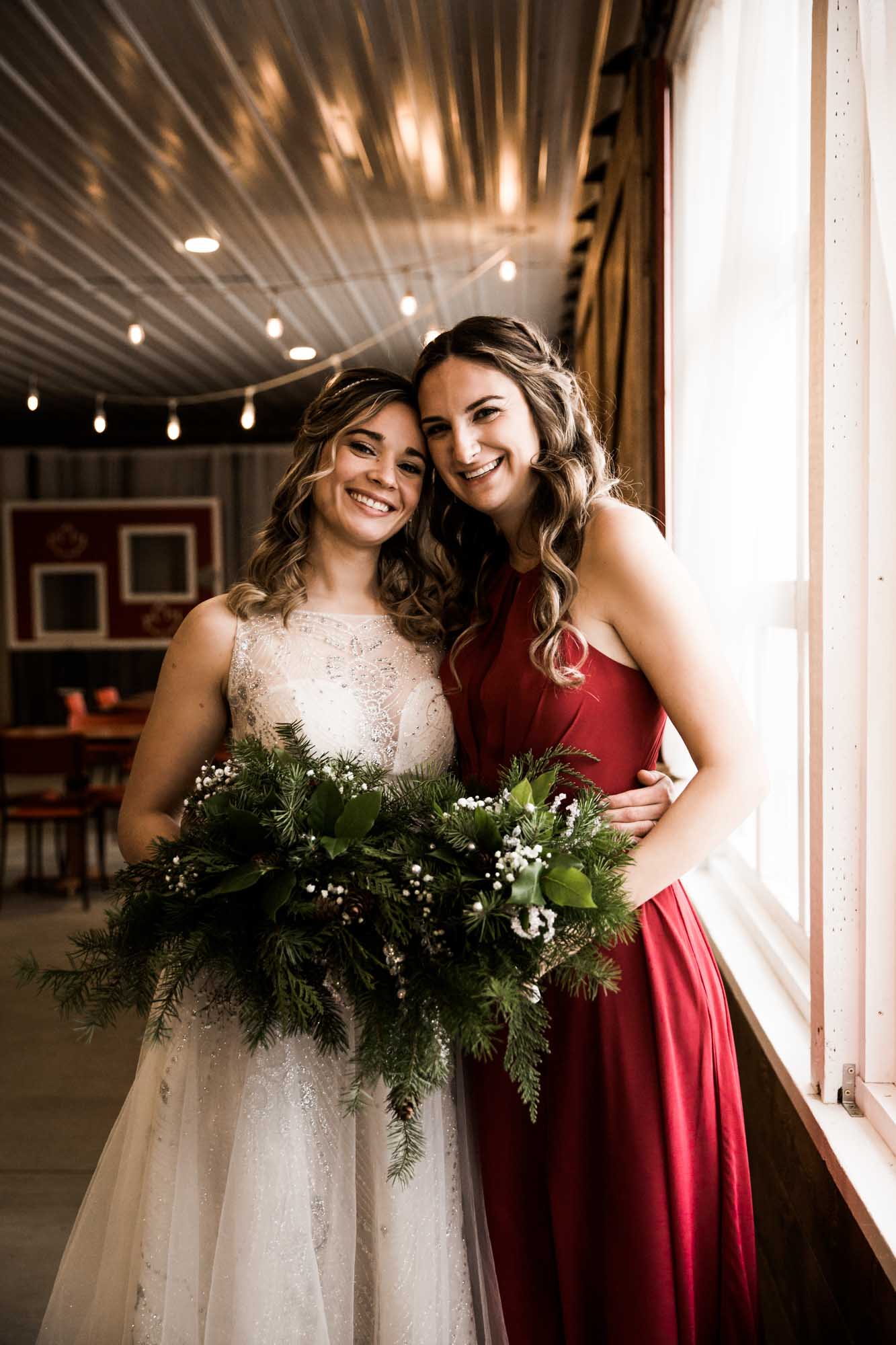 Alberta wedding photographer, wedding at the MVE The Heritage Centre in Cremona, bride and groom during their winter barn wedding