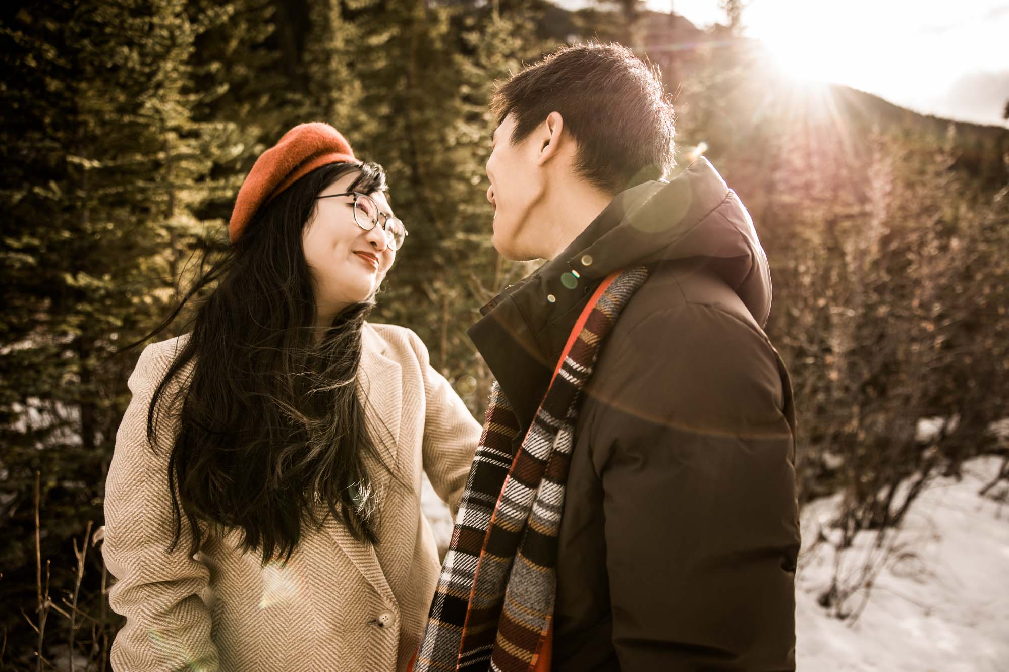 Calgary, Kananaskis, Banff wedding photographer, couple in front of the mountains in Kananaskis Country during their engagement photos
