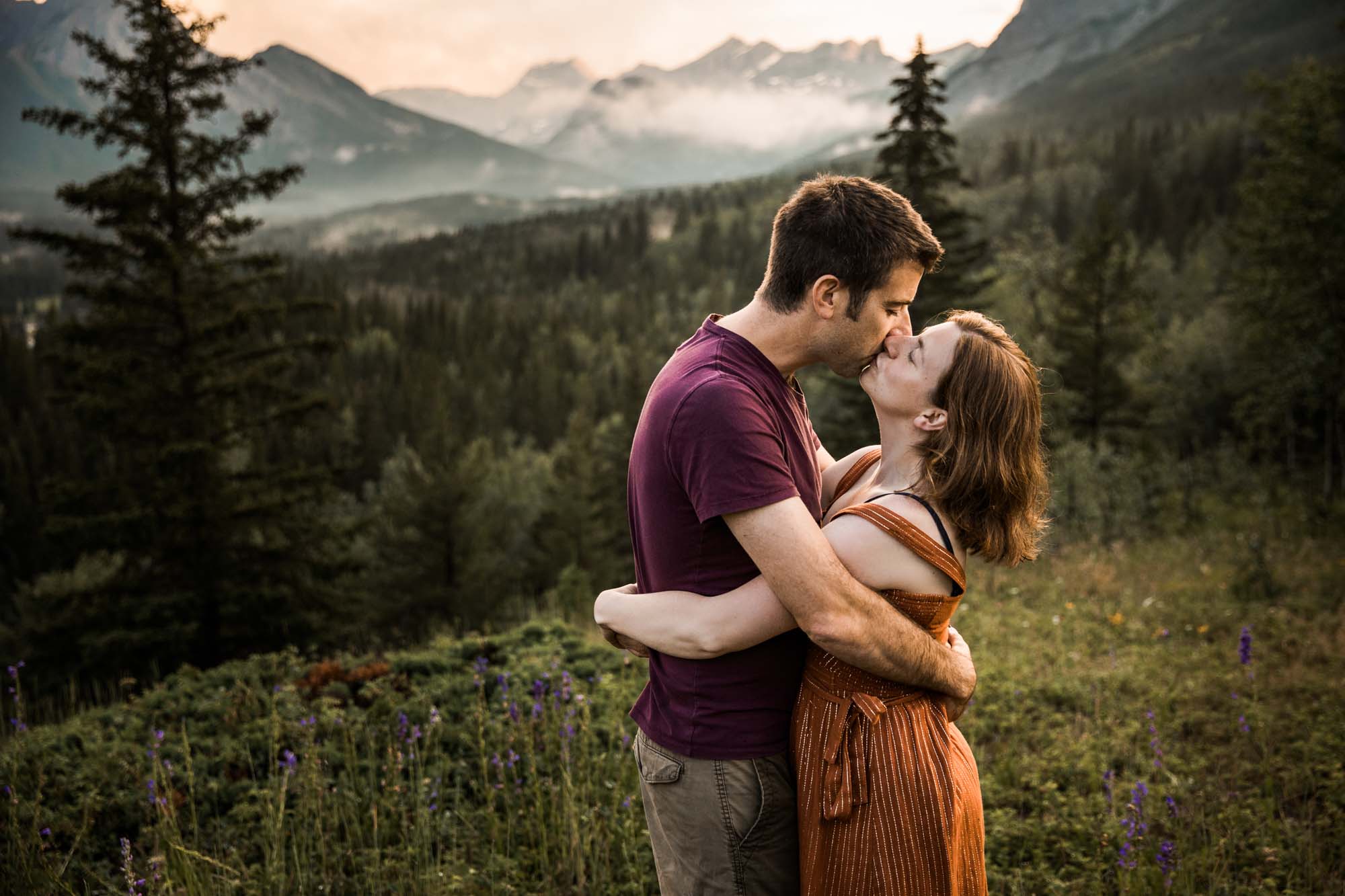 Kananaksis Country, Banff, Canmore family photographer, family photos in the mountains on a hot summer night when the rain started to pour, huge thunderstorm family shoot