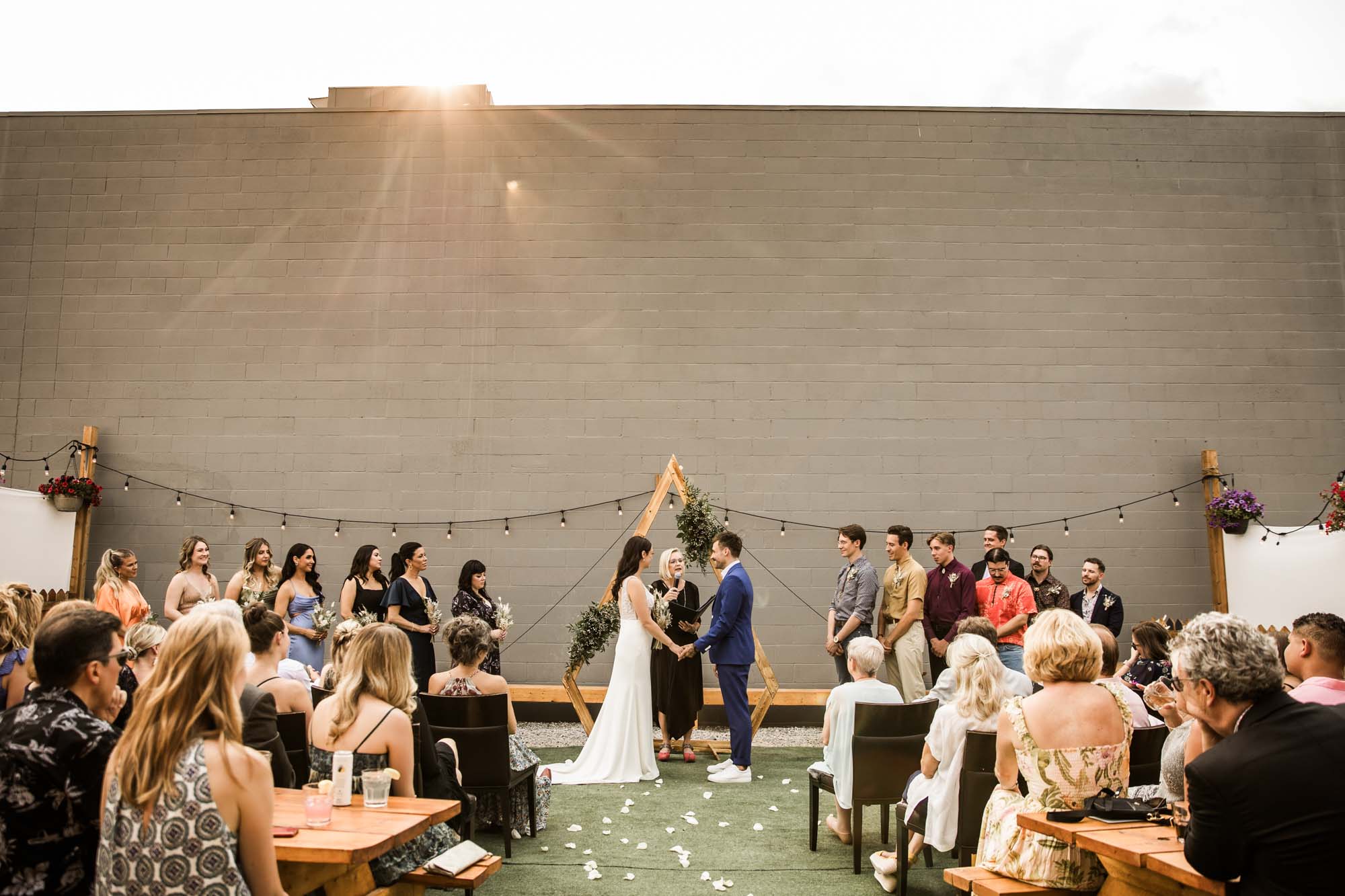 Calgary wedding photographer, candid photos of a micro intimate wedding at Two House Brewery small casual restaurant downtown Calgary