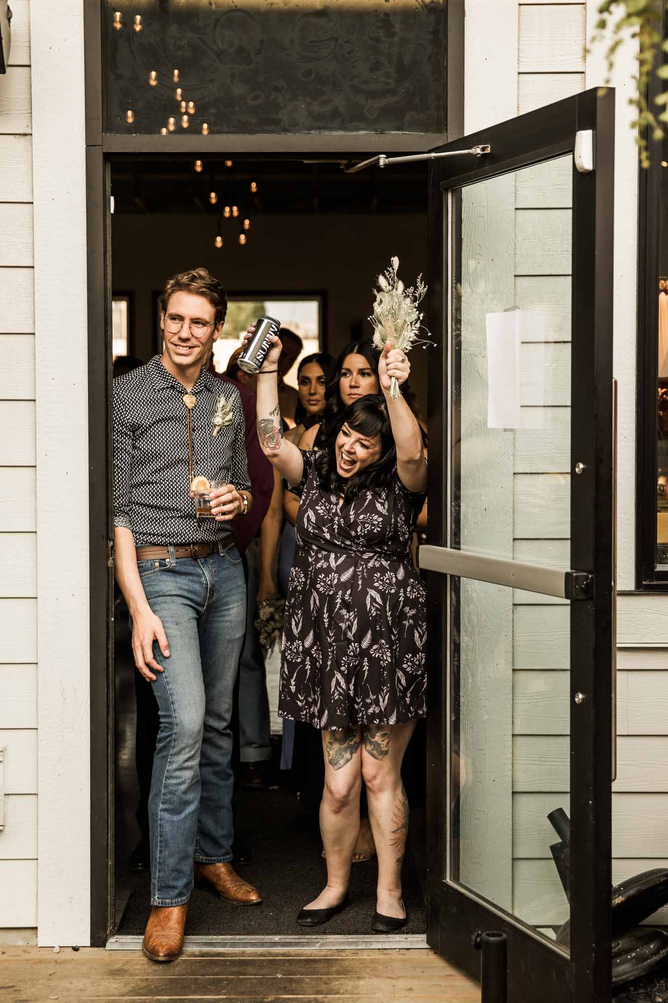 Calgary wedding photographer, candid photos of a micro intimate wedding at Two House Brewery small casual restaurant downtown Calgary