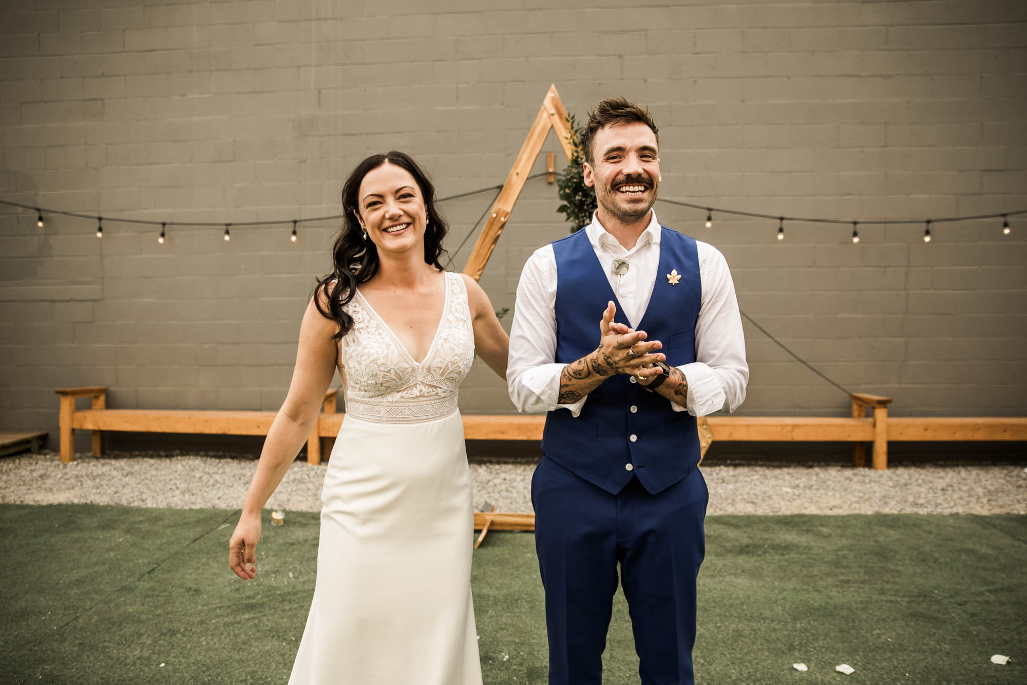 Calgary wedding photographer, candid photos of a micro intimate wedding at Two House Brewery small casual restaurant downtown Calgary