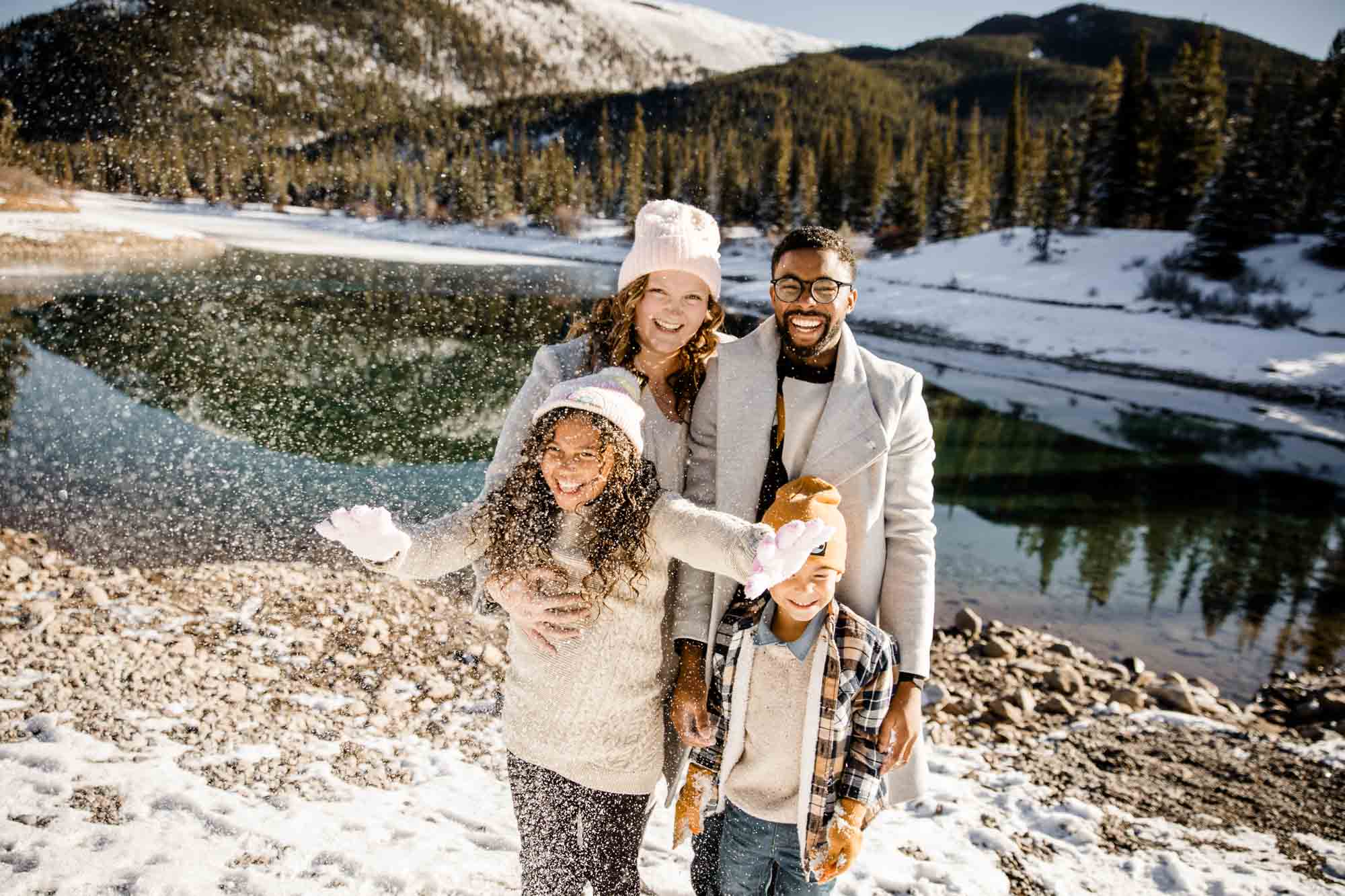 Calgary, Kananaskis Country, Banff lifestyle family photographer, family in the mountains in Kananaskis Country during a winter mini photo session