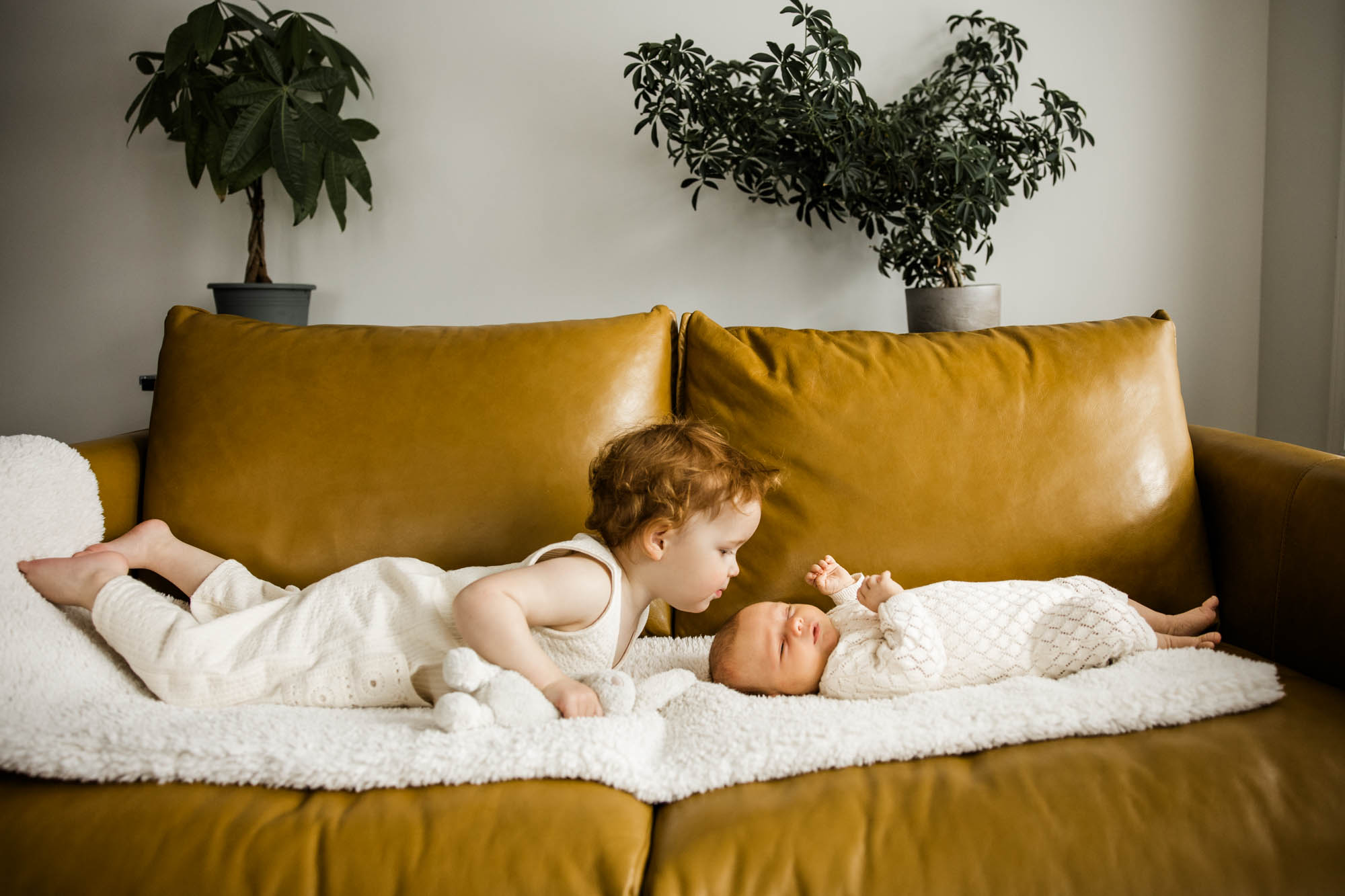Calgary lifestyle newborn and maternity photographer, family in their home during a newborn photo session with their new baby, lifestyle photos and posed basket photos