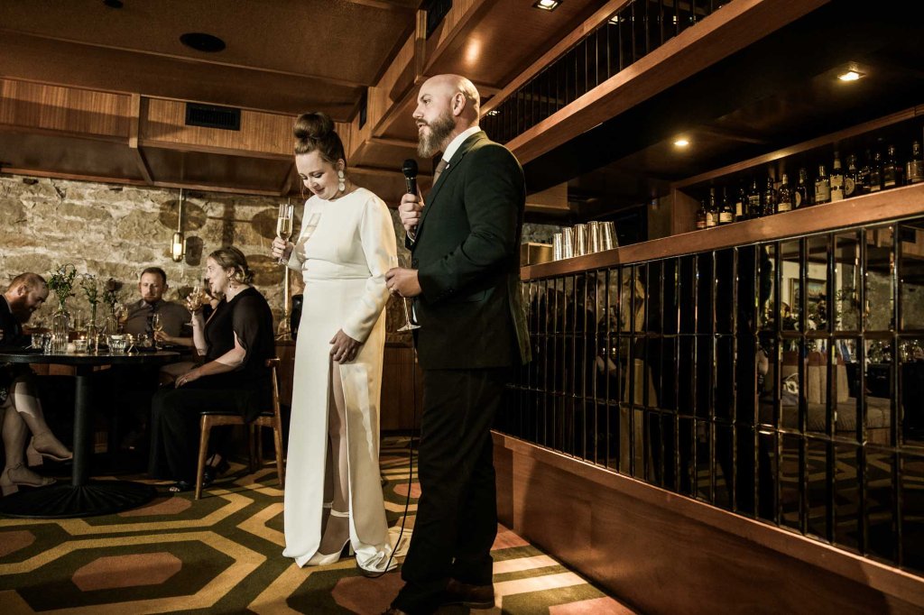 Calgary wedding photographer, intimate restaurant wedding, micro wedding, The Wednesday Room, Stephen Avenue downtown, vintage editorial wedding photography