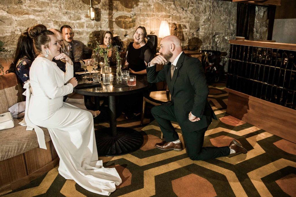 Calgary wedding photographer, intimate restaurant wedding, micro wedding, The Wednesday Room, Stephen Avenue downtown, vintage editorial wedding photography