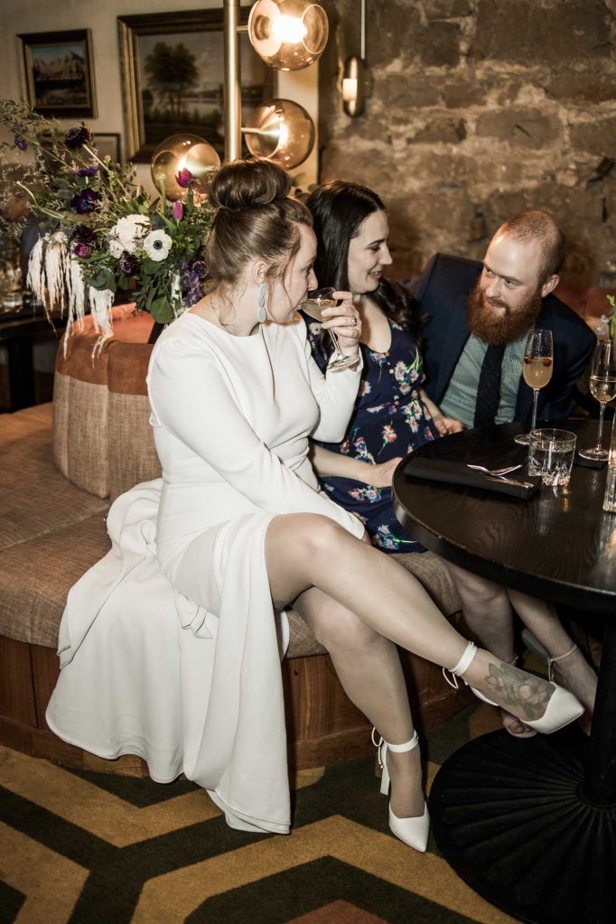 Calgary wedding photographer, intimate restaurant wedding, micro wedding, The Wednesday Room, Stephen Avenue downtown, vintage editorial wedding photography