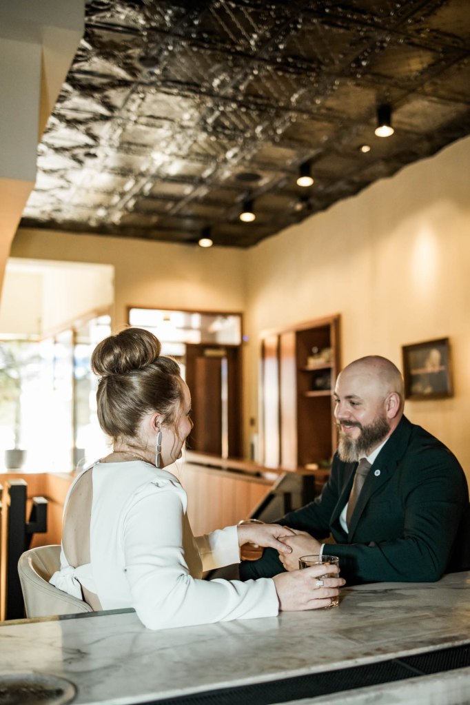 Calgary wedding photographer, intimate restaurant wedding, micro wedding, The Wednesday Room, Stephen Avenue downtown, vintage editorial wedding photography