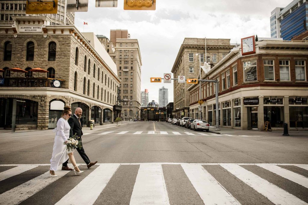 Calgary wedding photographer, intimate restaurant wedding, micro wedding, The Wednesday Room, Stephen Avenue downtown, vintage editorial wedding photography