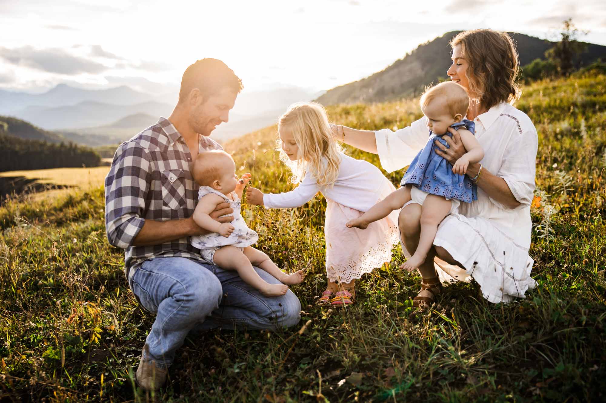 Calgary, Banff, Kananaskis Country lifestyle family photographer, family during their photoshoot in the mountains at sunset