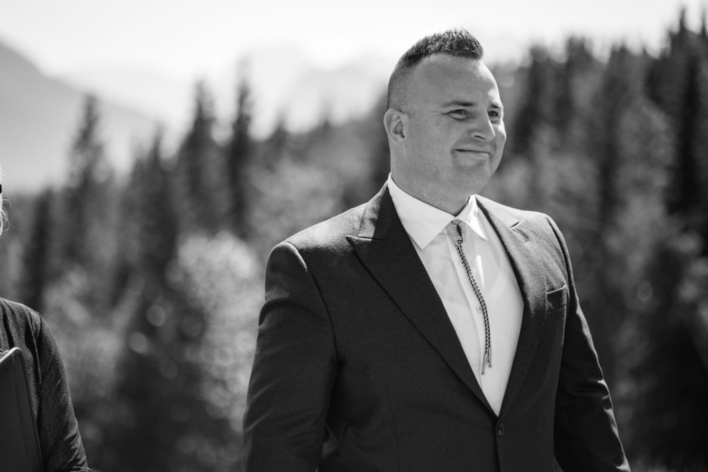 Calgary, Banff, Canmore, Kananaskis Country engagement and wedding photographer, couple on their wedding day at the Pomeroy Kananaskis Lodge, photoshoot in the mountains, storytelling, candid, warm, editorial photography