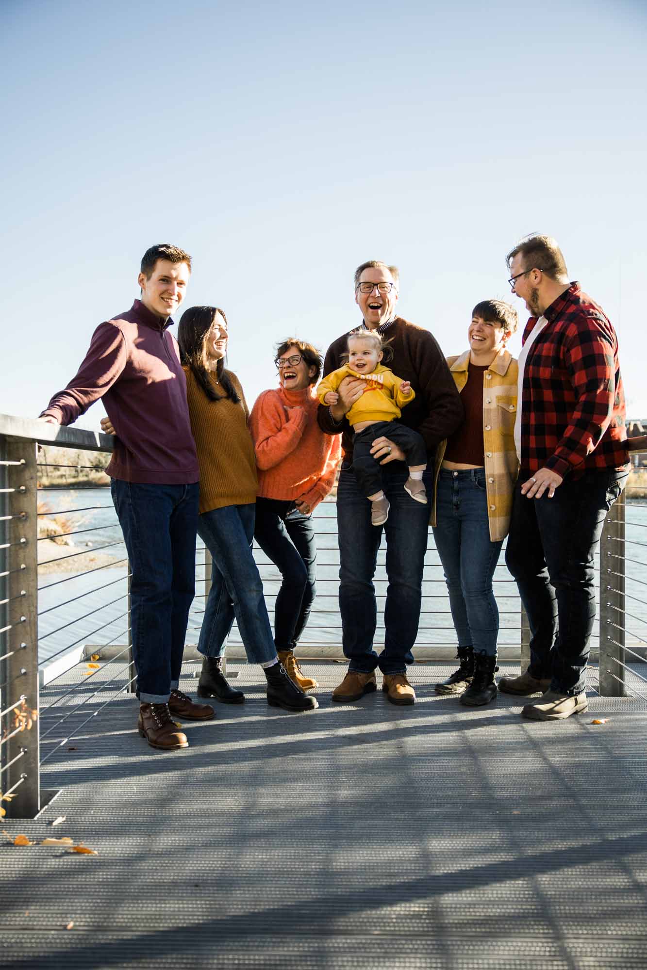 Calgary family photographer, extended large family photoshoot at St Patrick's Island, downtown, East Village, lifestyle, storytelling, candid