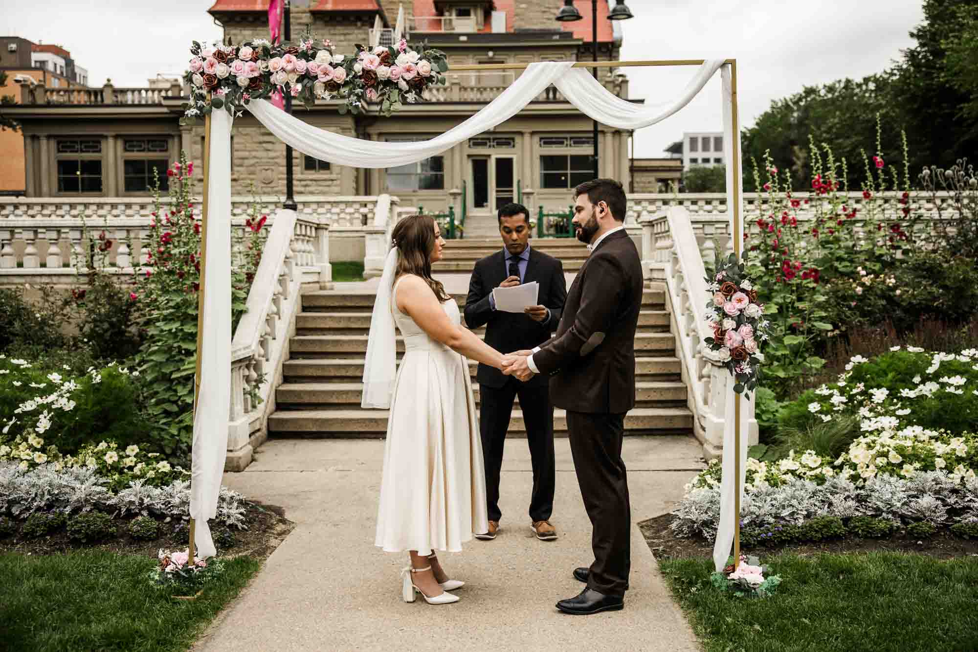 Calgary wedding photographer, couple on their wedding day at Lougheed House, photography in an editorial style with vintage bridal attire and venue