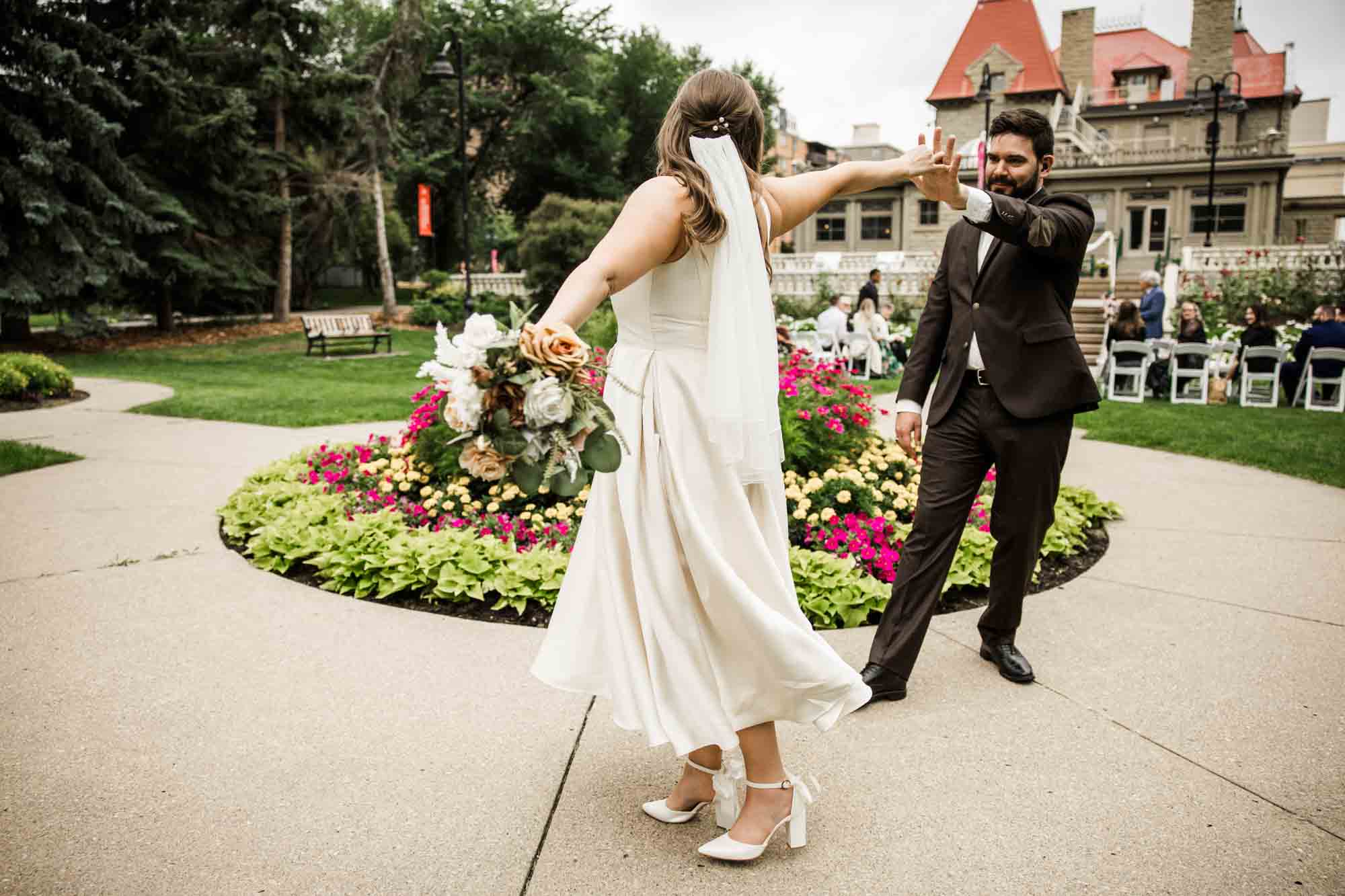 Calgary wedding photographer, couple on their wedding day at Lougheed House, photography in an editorial style with vintage bridal attire and venue