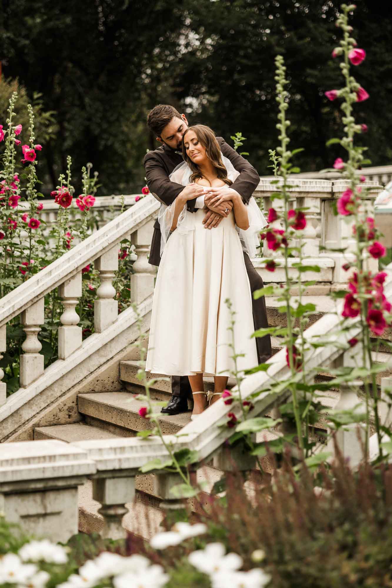 Calgary wedding photographer, couple on their wedding day at Lougheed House, photography in an editorial style with vintage bridal attire and venue