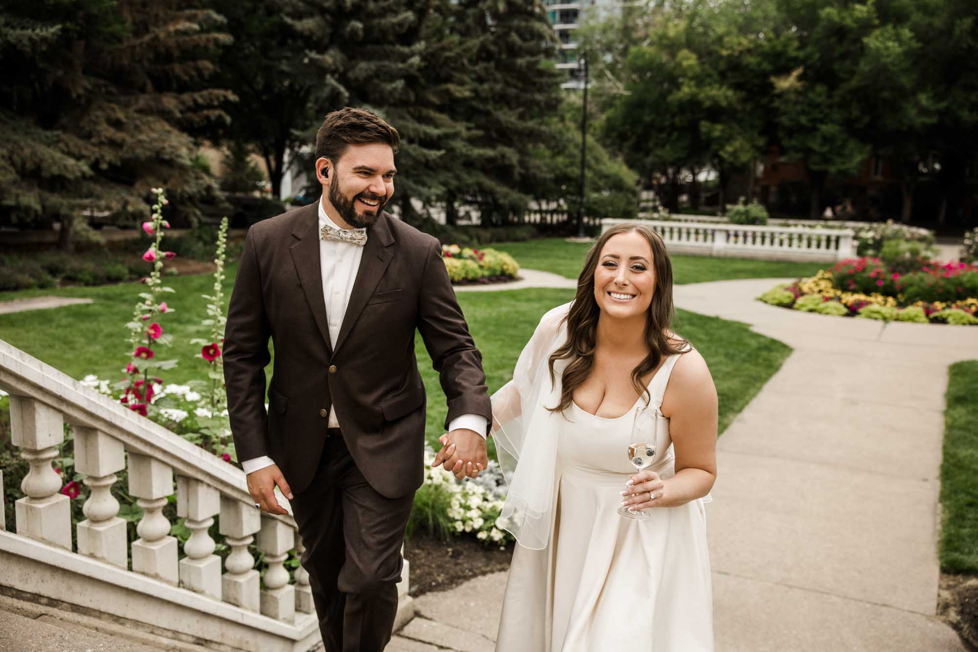 Calgary wedding photographer, couple on their wedding day at Lougheed House, photography in an editorial style with vintage bridal attire and venue