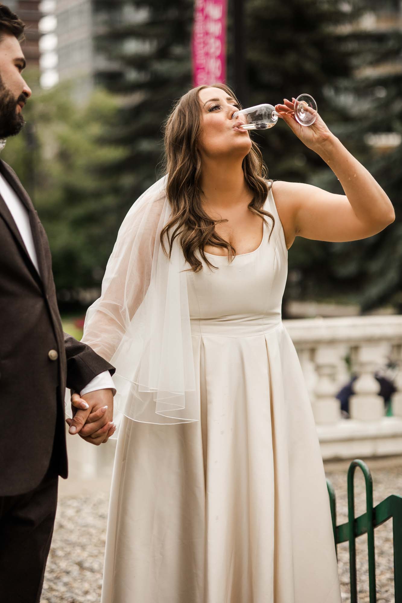 Calgary wedding photographer, couple on their wedding day at Lougheed House, photography in an editorial style with vintage bridal attire and venue