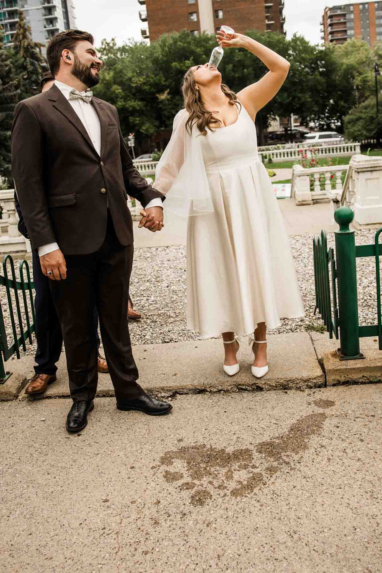 Calgary wedding photographer, couple on their wedding day at Lougheed House, photography in an editorial style with vintage bridal attire and venue