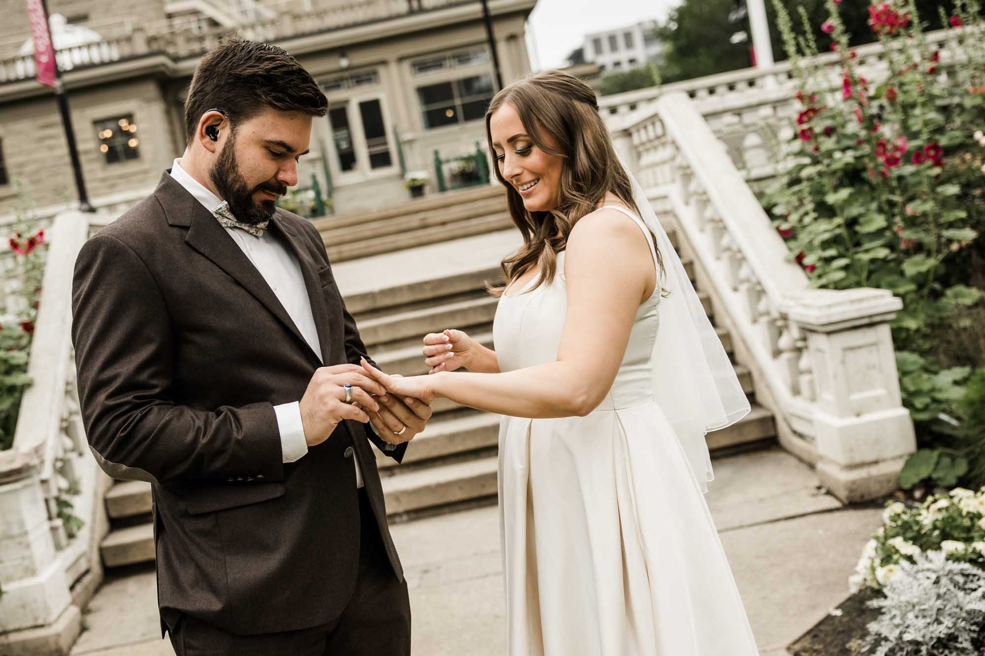 Calgary wedding photographer, couple on their wedding day at Lougheed House, photography in an editorial style with vintage bridal attire and venue