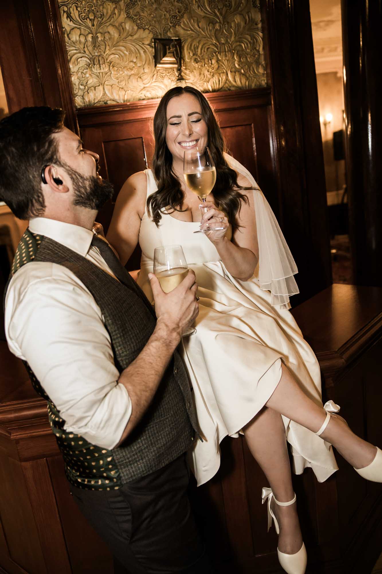 Calgary wedding photographer, couple on their wedding day at Lougheed House, photography in an editorial style with vintage bridal attire and venue