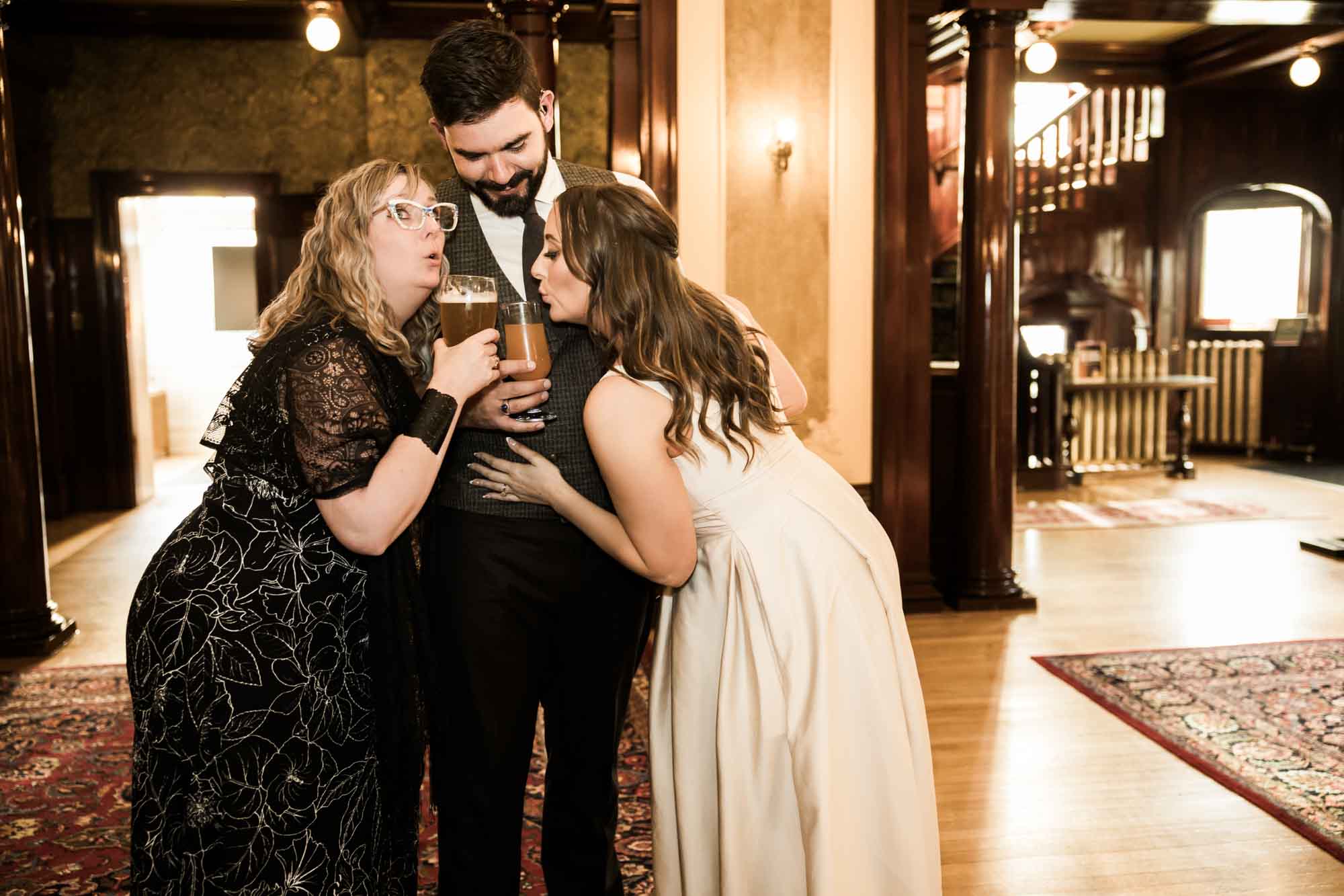Calgary wedding photographer, couple on their wedding day at Lougheed House, photography in an editorial style with vintage bridal attire and venue