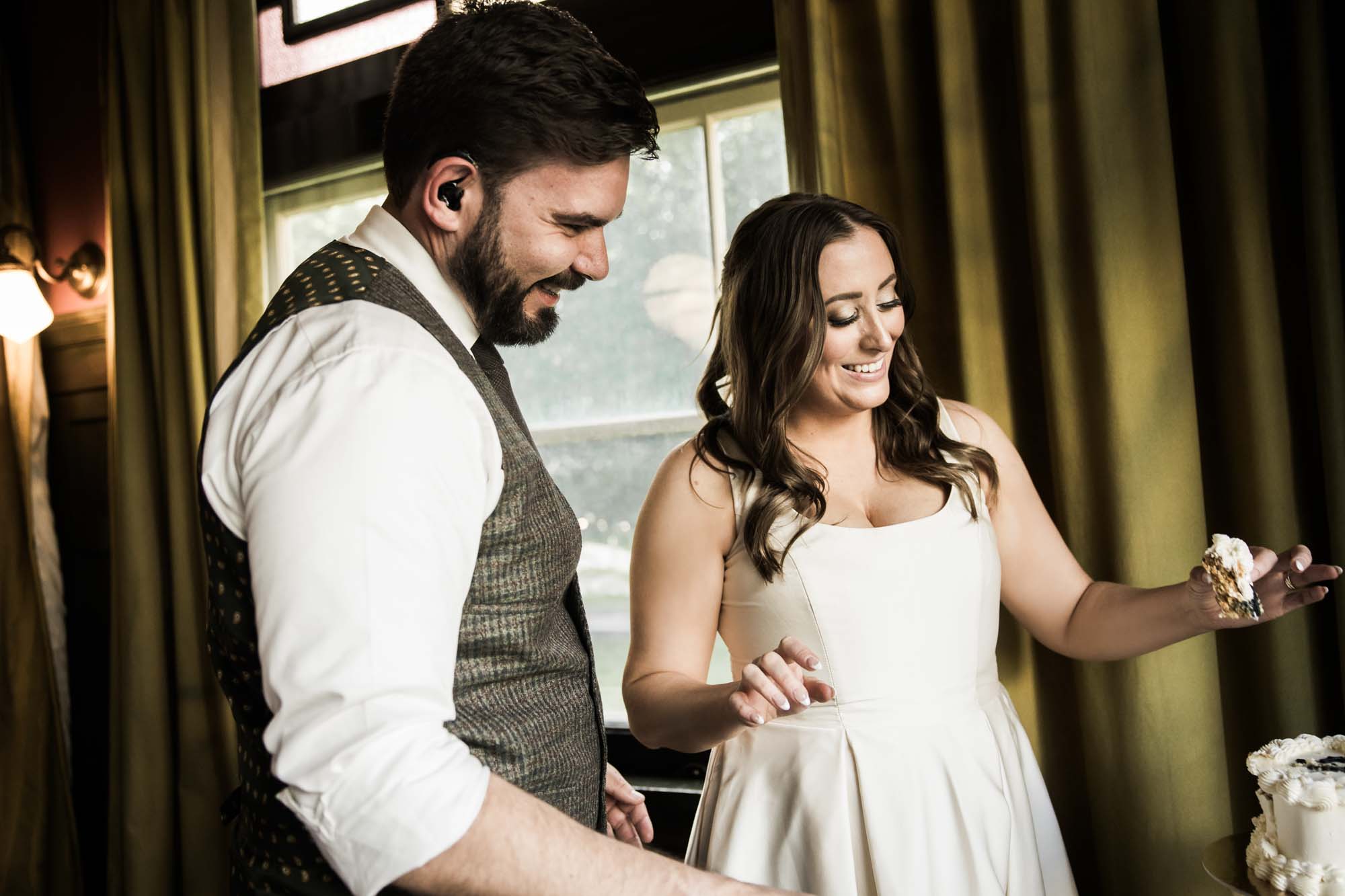 Calgary wedding photographer, couple on their wedding day at Lougheed House, photography in an editorial style with vintage bridal attire and venue