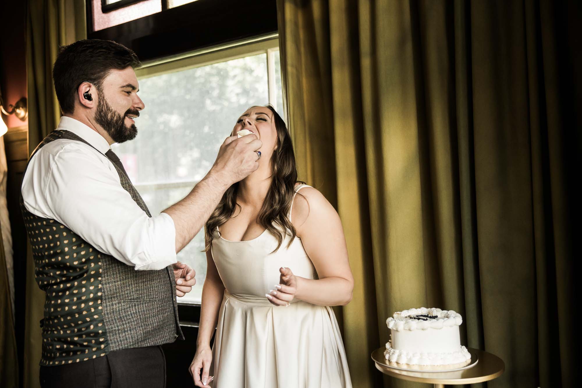 Calgary wedding photographer, couple on their wedding day at Lougheed House, photography in an editorial style with vintage bridal attire and venue
