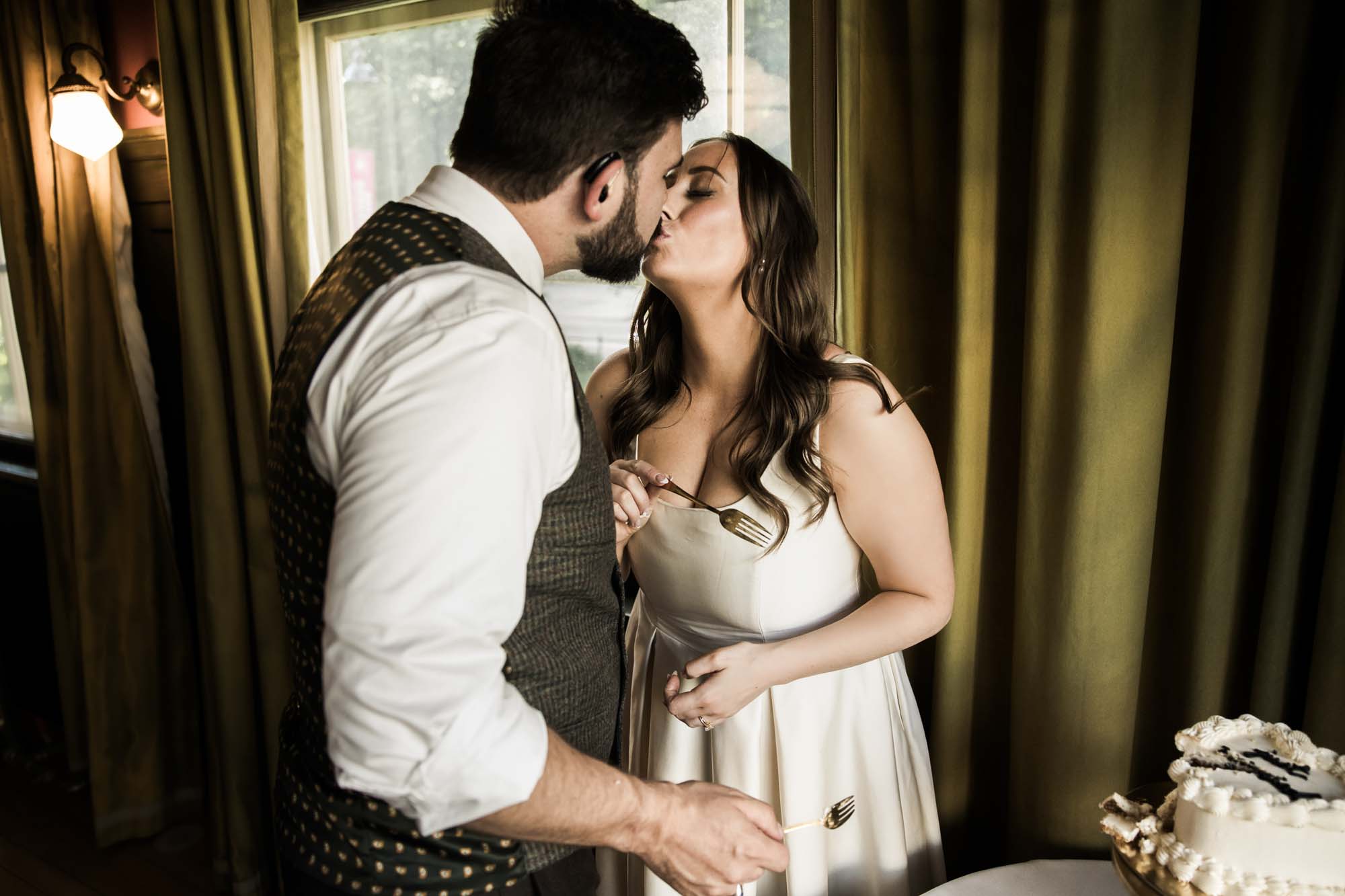 Calgary wedding photographer, couple on their wedding day at Lougheed House, photography in an editorial style with vintage bridal attire and venue