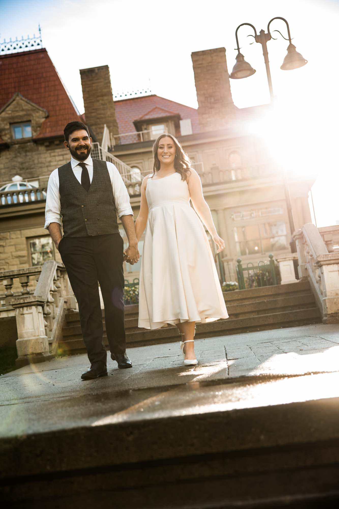 Calgary wedding photographer, couple on their wedding day at Lougheed House, photography in an editorial style with vintage bridal attire and venue