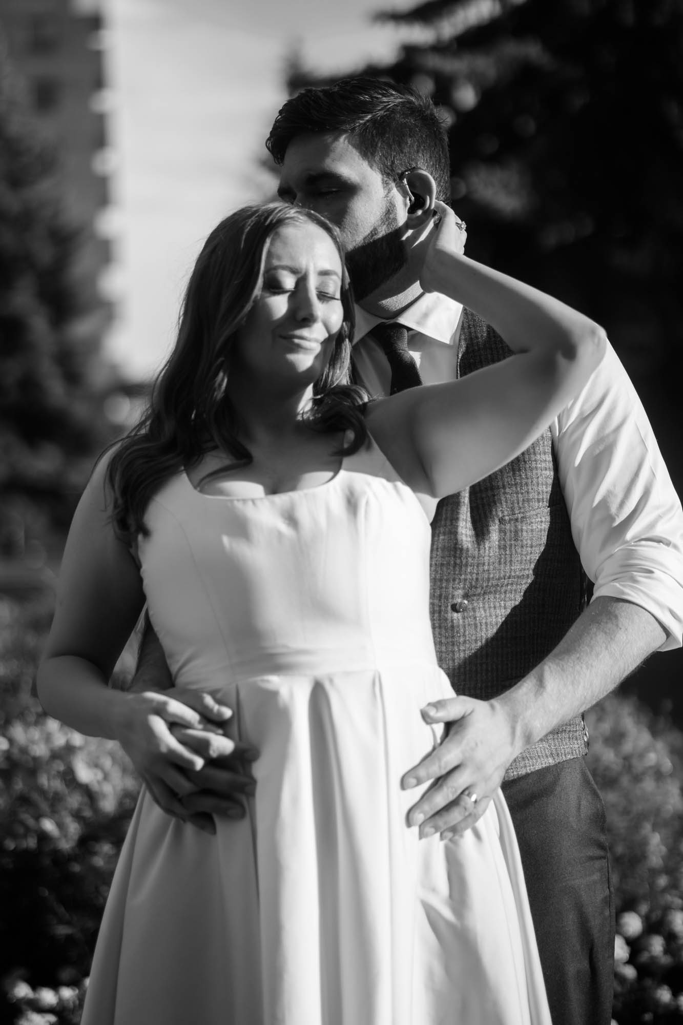 Calgary wedding photographer, couple on their wedding day at Lougheed House, photography in an editorial style with vintage bridal attire and venue