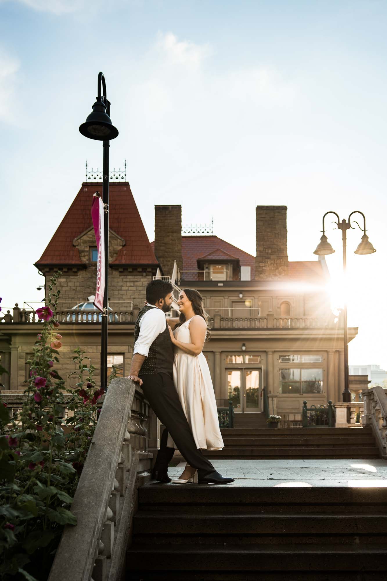 Calgary wedding photographer, couple on their wedding day at Lougheed House, photography in an editorial style with vintage bridal attire and venue