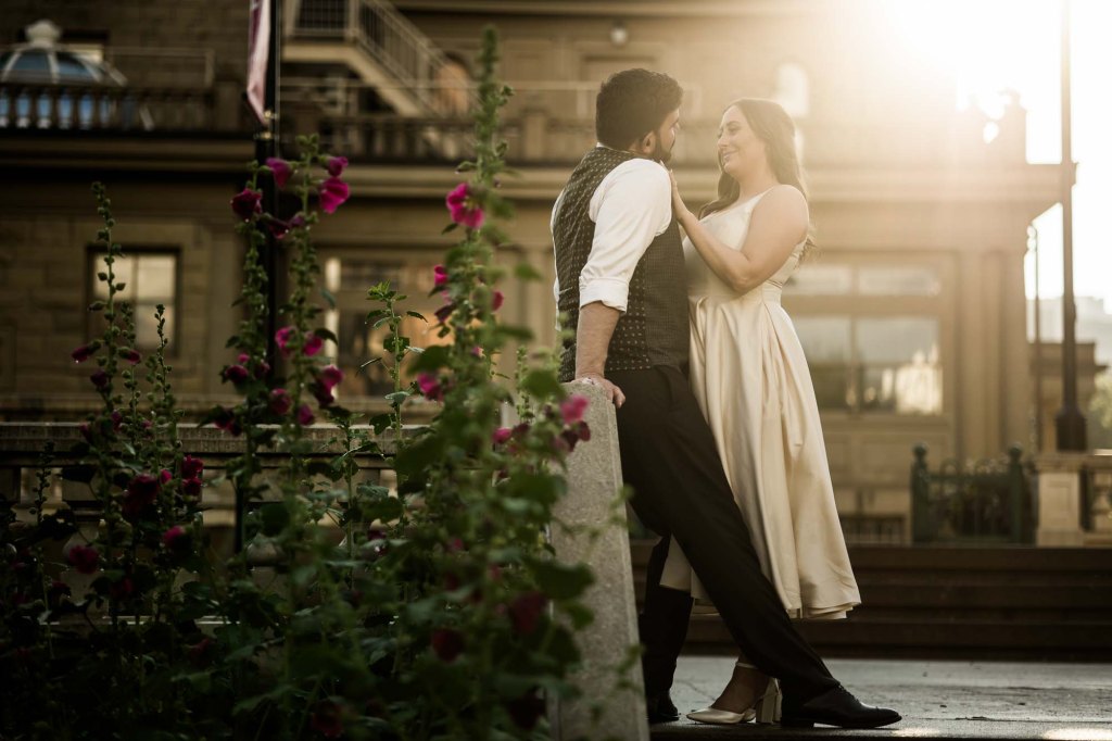 Calgary wedding photographer, couple on their wedding day at Lougheed House, photography in an editorial style with vintage bridal attire and venue