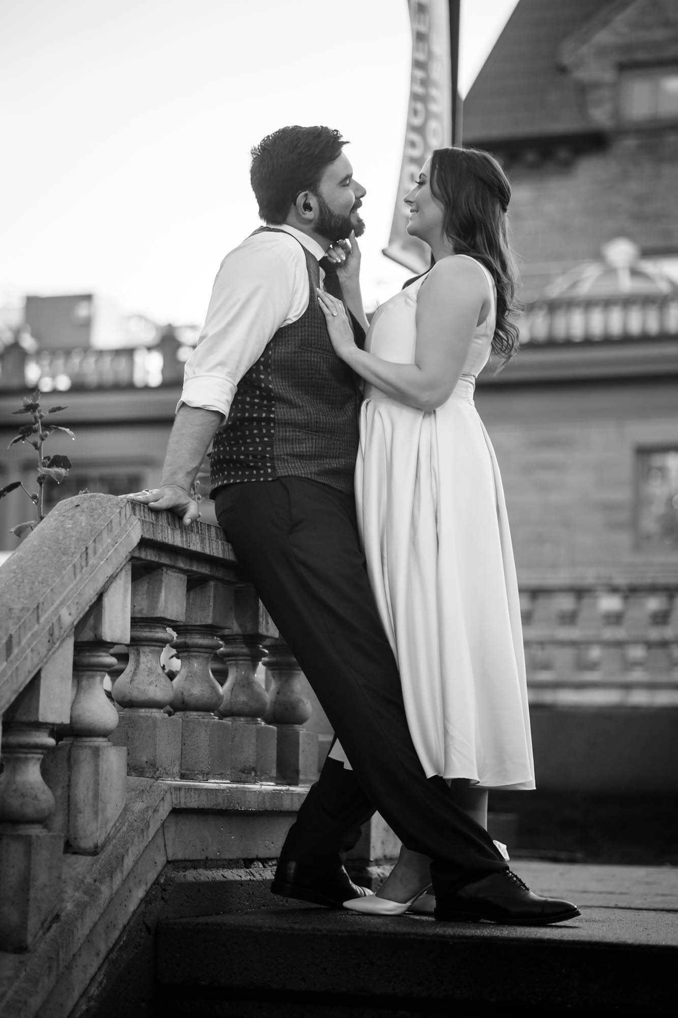 Calgary wedding photographer, couple on their wedding day at Lougheed House, photography in an editorial style with vintage bridal attire and venue