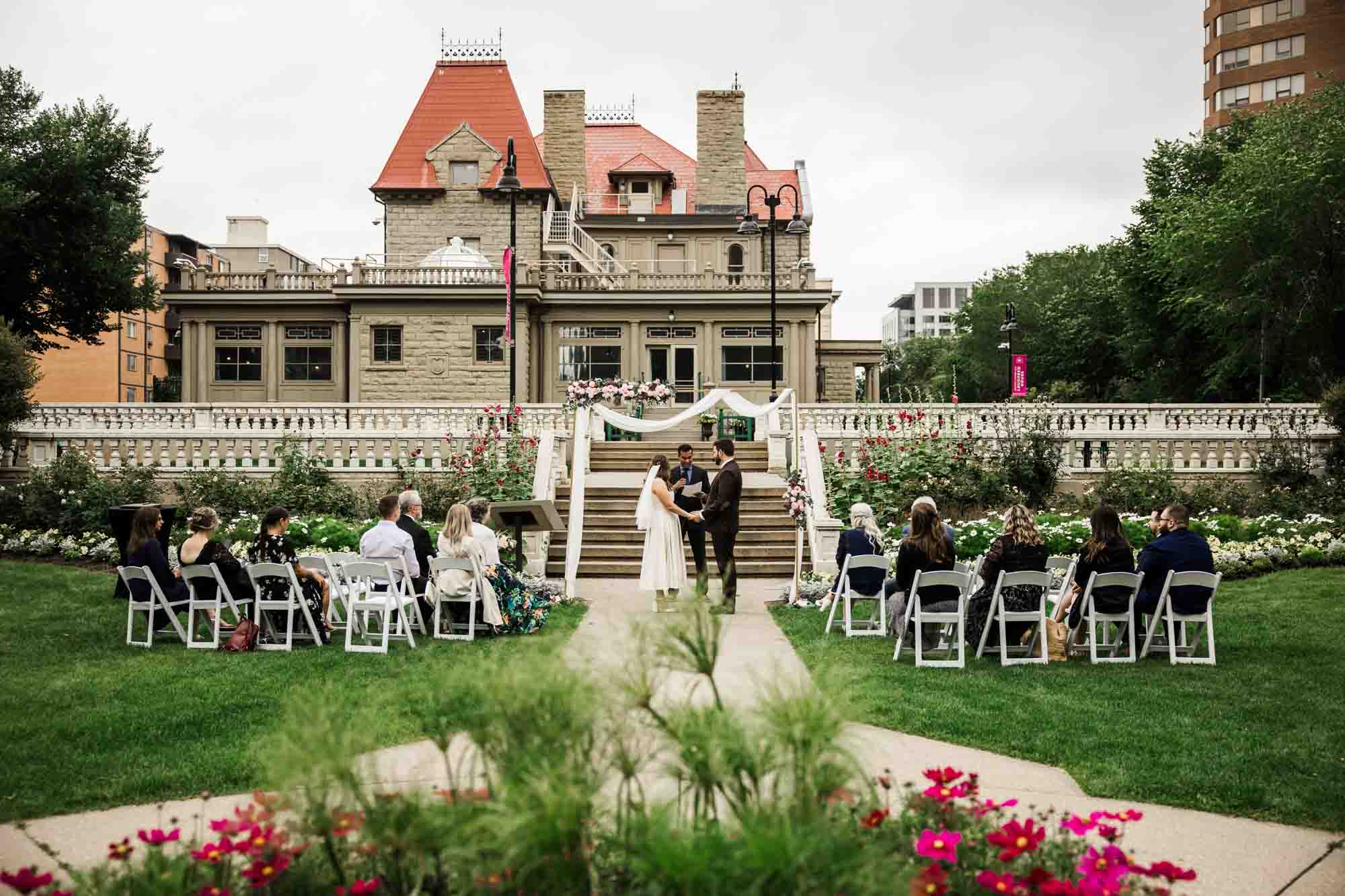 Calgary wedding photographer, couple on their wedding day at Lougheed House, photography in an editorial style with vintage bridal attire and venue